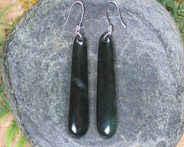 Roimata or Teardrop earrings carved from Rimu Pounamu - NZ Greenstone