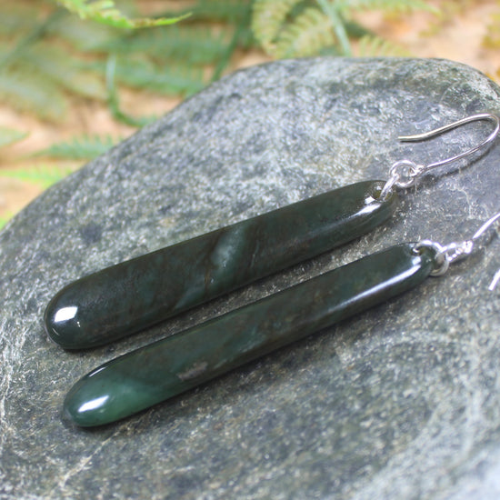 Roimata or Teardrop earrings carved from Rimu Pounamu - NZ Greenstone