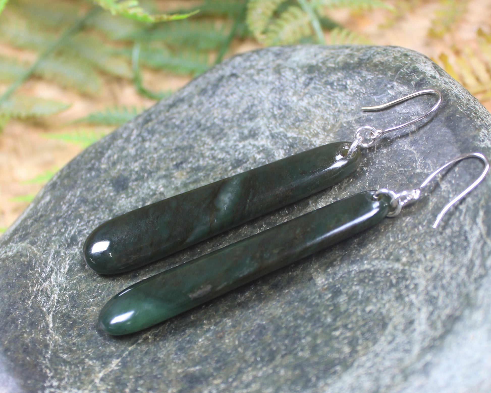Roimata or Teardrop earrings carved from Rimu Pounamu - NZ Greenstone