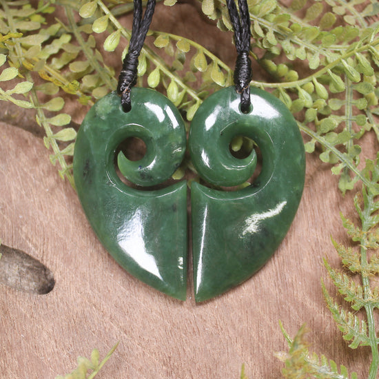 Koru Heart pendant carved from Hapopo Pounamu - NZ Greenstone