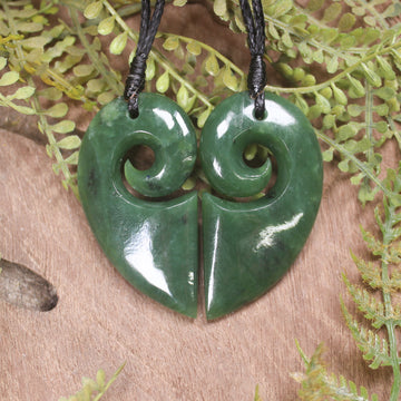 Koru Heart pendant carved from Hapopo Pounamu - NZ Greenstone