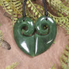 Koru Heart pendant carved from Hapopo Pounamu - NZ Greenstone