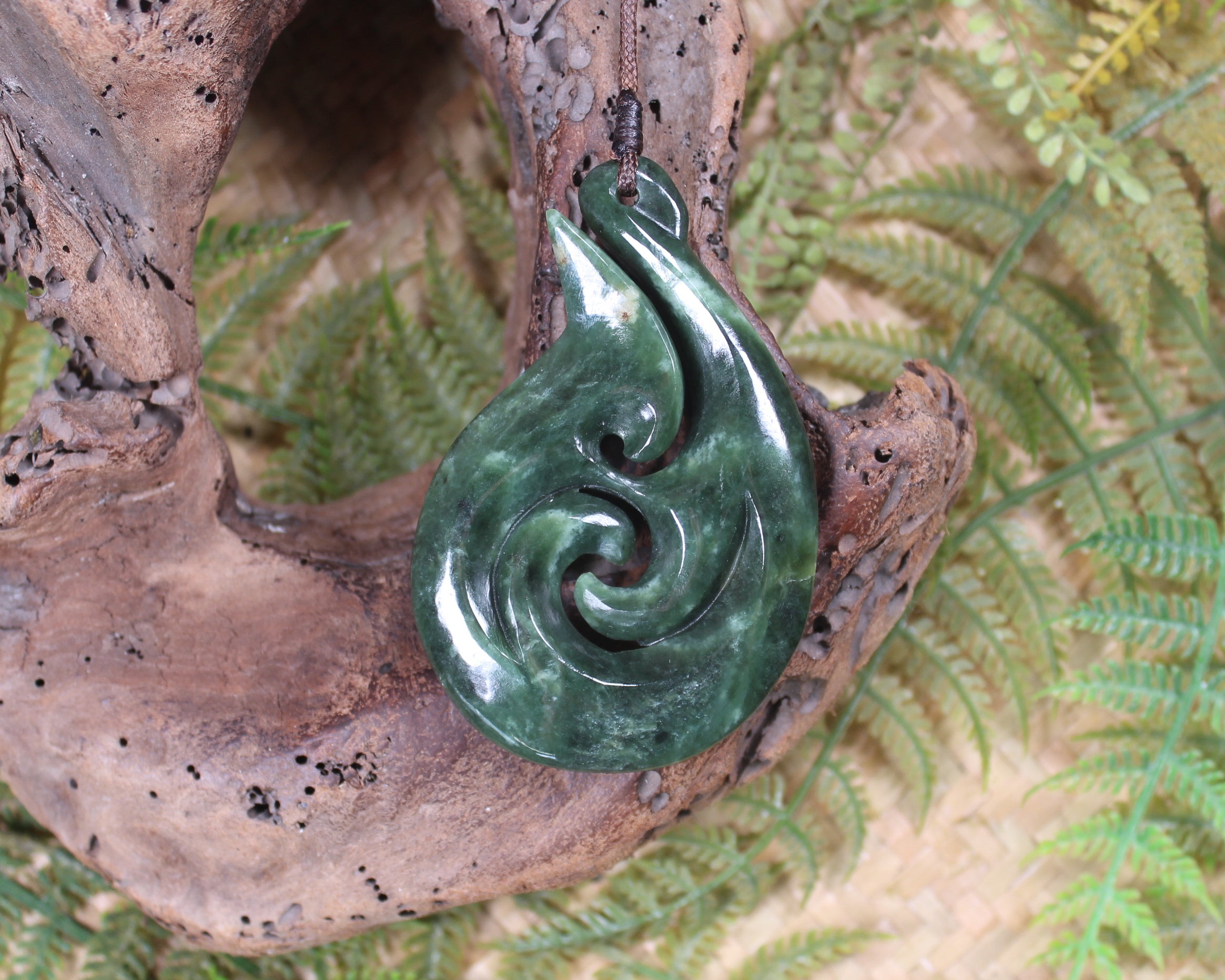 Hei Matau or Fish Hook carved from Hapopo Pounamu - NZ Greenstone