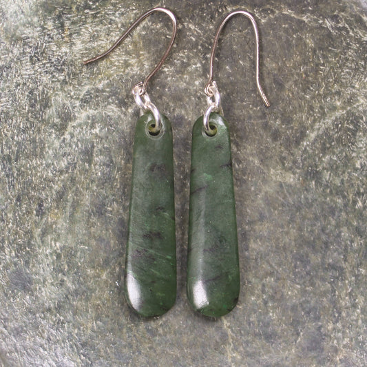 NZ Greenstone Small Roimata Earrings (BM187) Rimu Pounamu