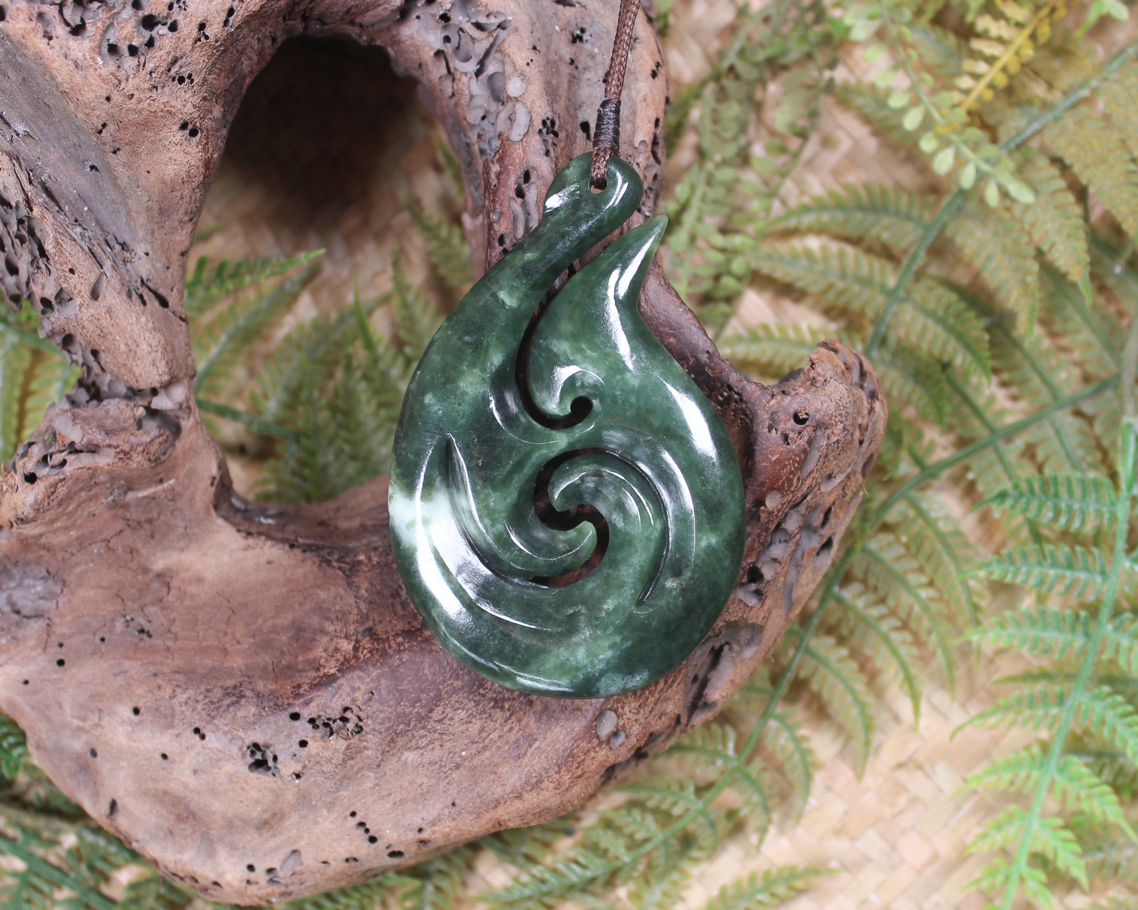 Hei Matau or Fish Hook carved from Hapopo Pounamu - NZ Greenstone