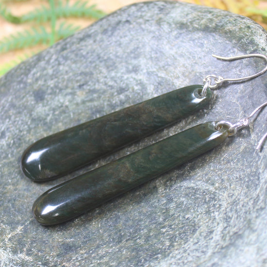 Roimata or Teardrop earrings carved from Rimu Pounamu - NZ Greenstone