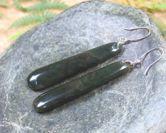 Roimata or Teardrop earrings carved from Rimu Pounamu - NZ Greenstone