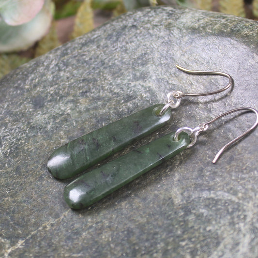 NZ Greenstone Small Roimata Earrings (BM187) Rimu Pounamu