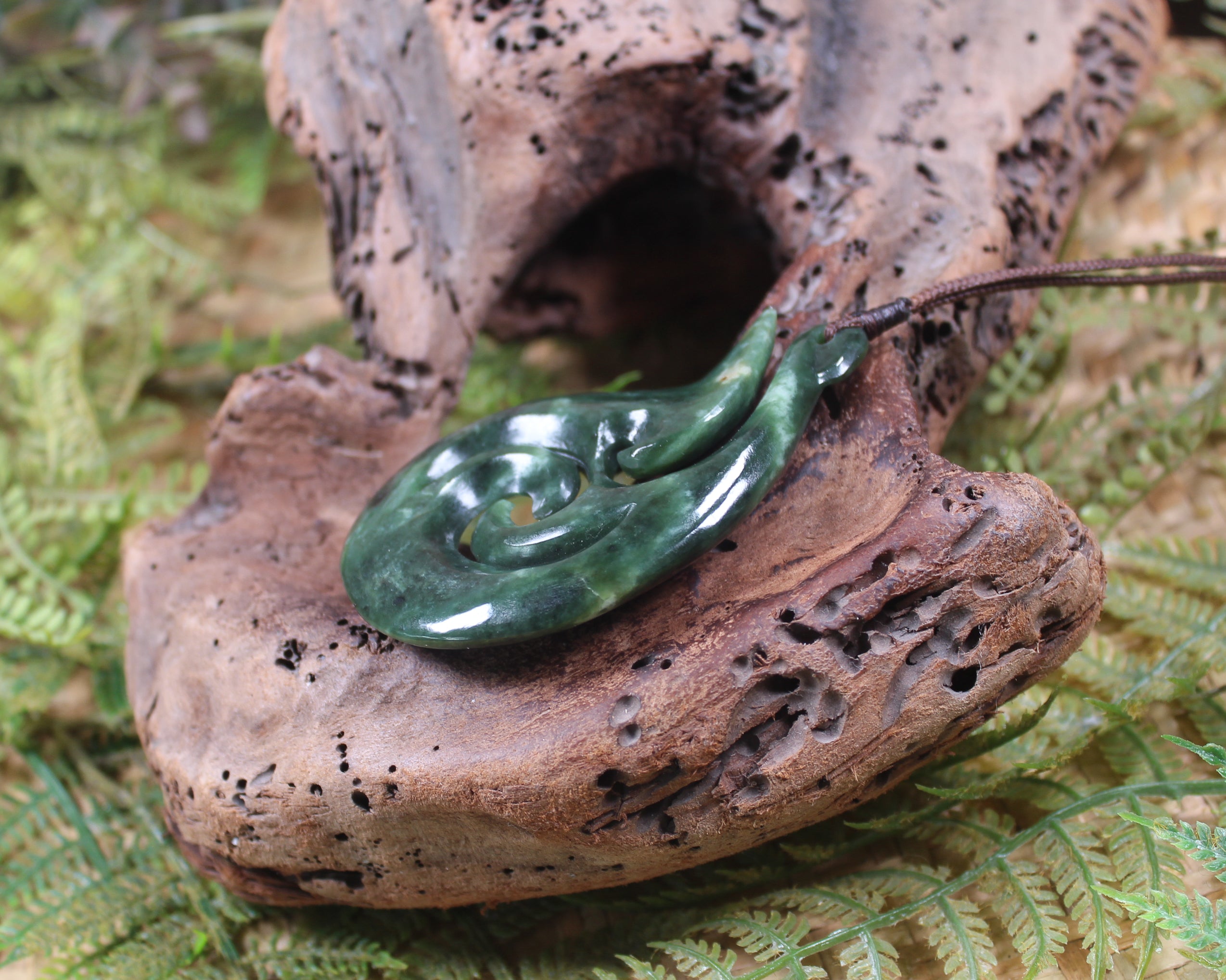 Hei Matau or Fish Hook carved from Hapopo Pounamu - NZ Greenstone