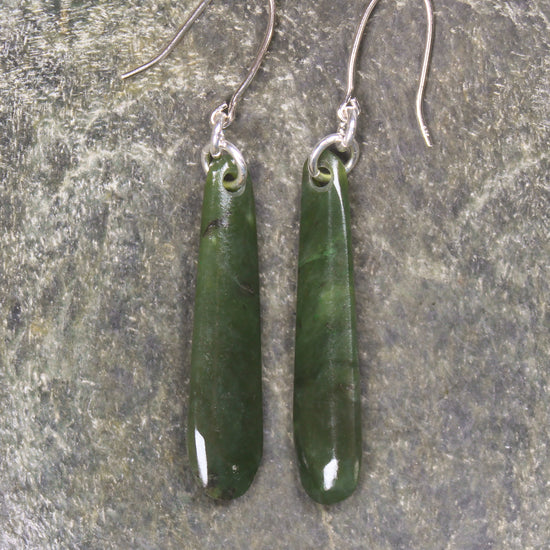 Roimata or Teardrop earrings carved from Rimu Pounamu - NZ Greenstone