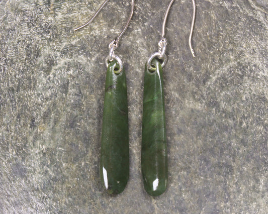 Roimata or Teardrop earrings carved from Rimu Pounamu - NZ Greenstone