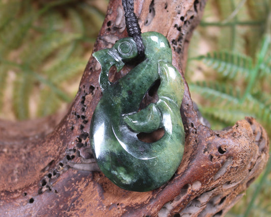 Manaia carved from Flower Jade Pounamu - NZ Greenstone