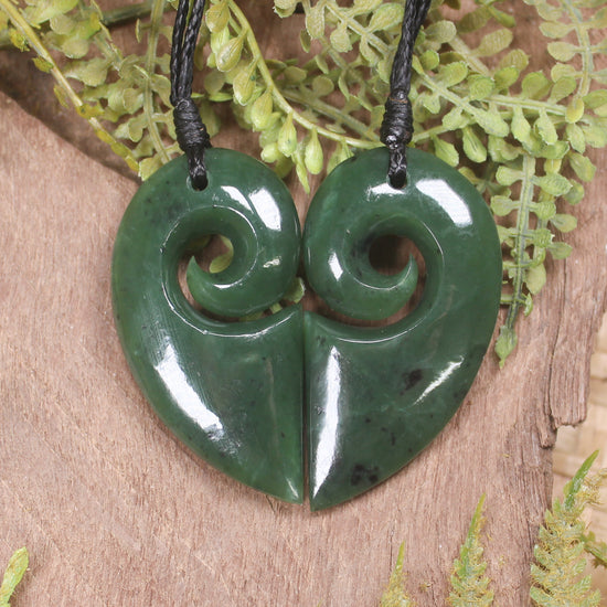 Koru Heart pendant carved from Hapopo Pounamu - NZ Greenstone