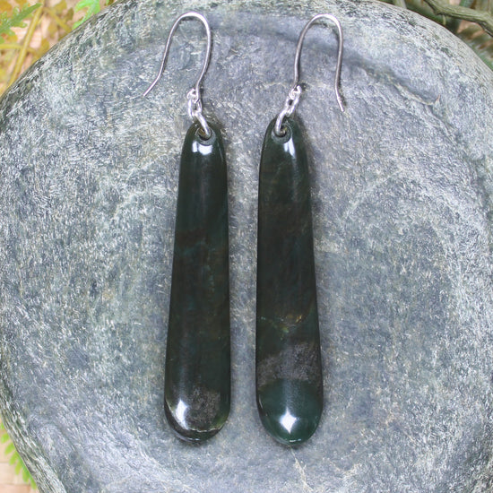 Roimata or Teardrop earrings carved from Rimu Pounamu - NZ Greenstone