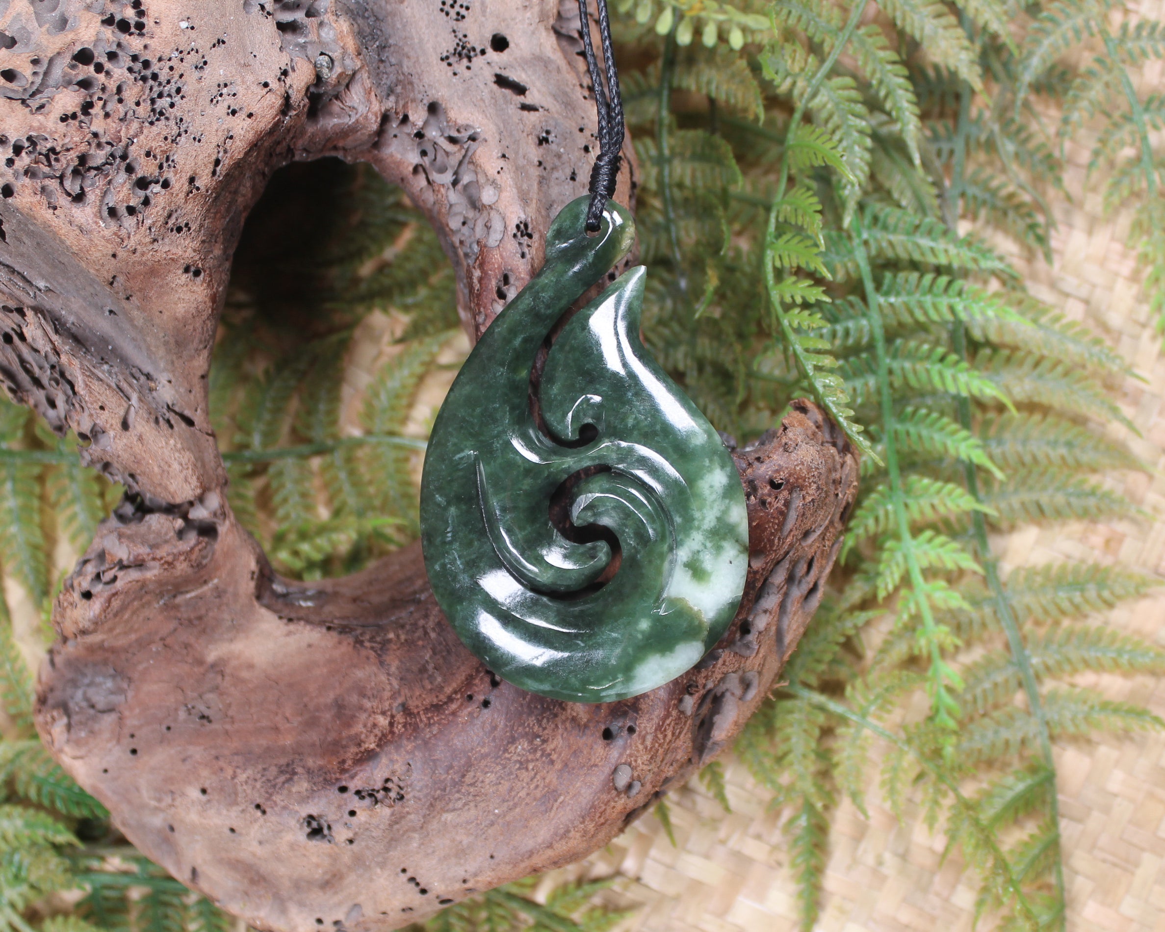 Hei Matau or Fish Hook carved from Hapopo Pounamu - NZ Greenstone
