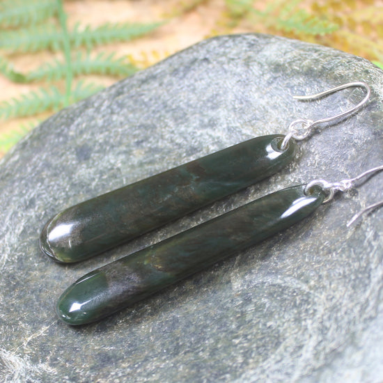 Roimata or Teardrop earrings carved from Rimu Pounamu - NZ Greenstone