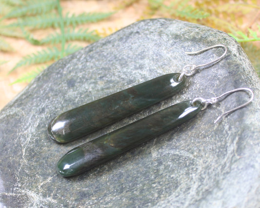 Roimata or Teardrop earrings carved from Rimu Pounamu - NZ Greenstone