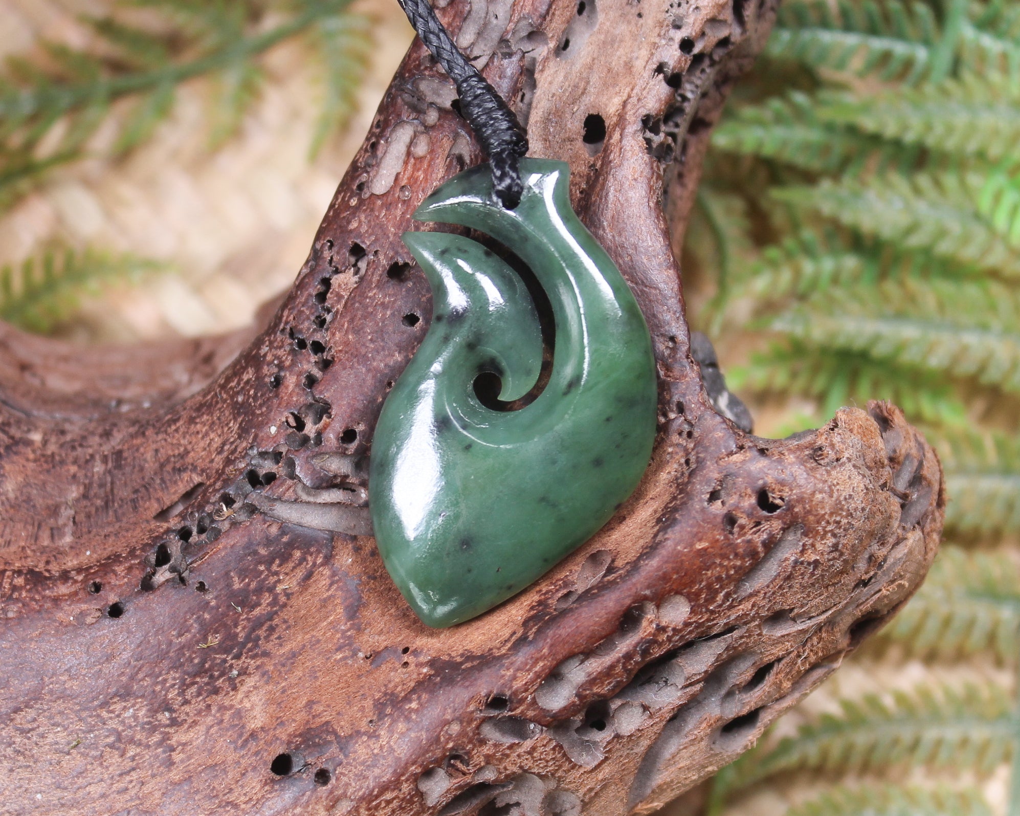 Hei Matau or Fish Hook carved from Hapopo Pounamu - NZ Greenstone