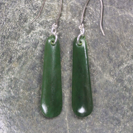 Roimata or Teardrop earrings carved from Kawakawa Pounamu - NZ Greenstone