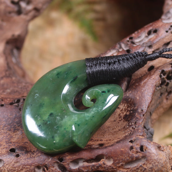 Hei Matau or Fish Hook carved from Kawakawa Pounamu - NZ Greenstone