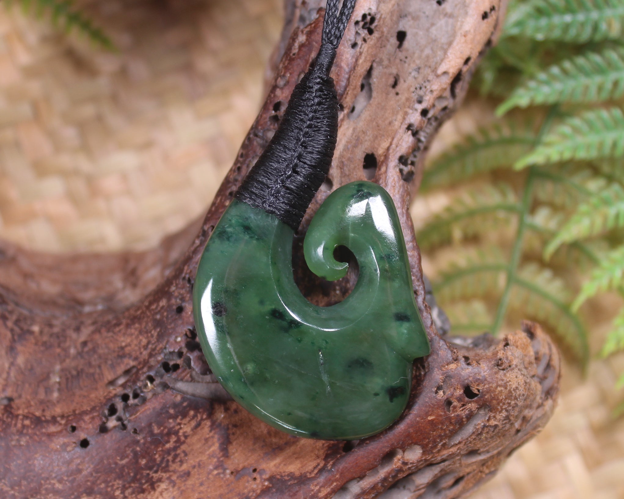 Hei Matau or Fish Hook carved from Kawakawa Pounamu - NZ Greenstone