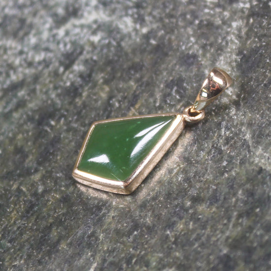 Kawakawa Pounamu pendant with a gold plated setting - NZ Greenstone