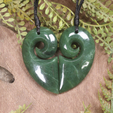 Koru Heart pendant carved from Hapopo Pounamu - NZ Greenstone