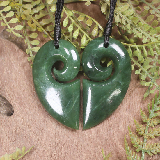 Koru Heart pendant carved from Hapopo Pounamu - NZ Greenstone