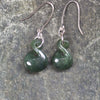 Twist Earrings carved from Kawakawa Pounamu - NZ Greenstone