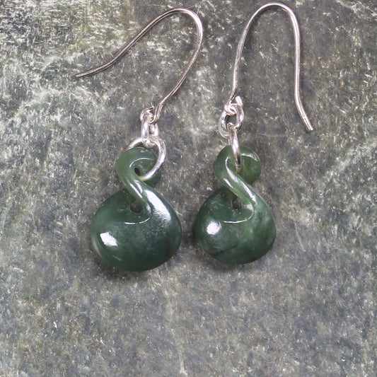 Twist Earrings carved from Kawakawa Pounamu - NZ Greenstone