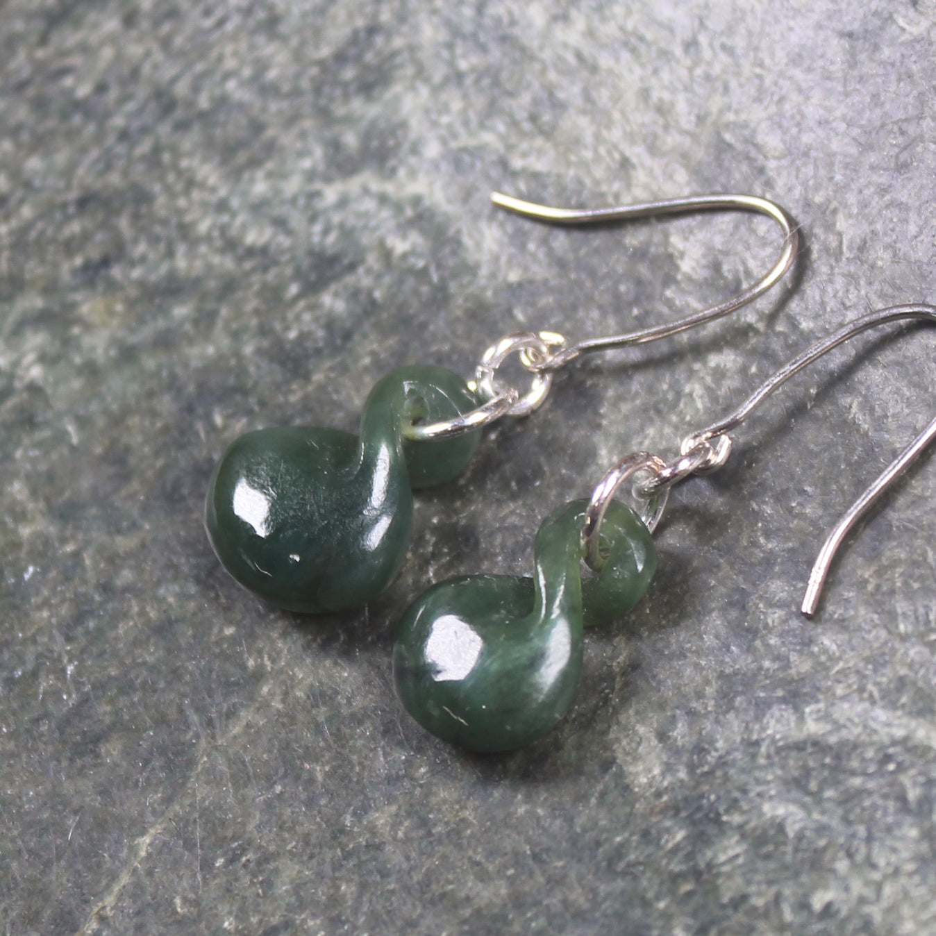 Twist Earrings carved from Kawakawa Pounamu - NZ Greenstone