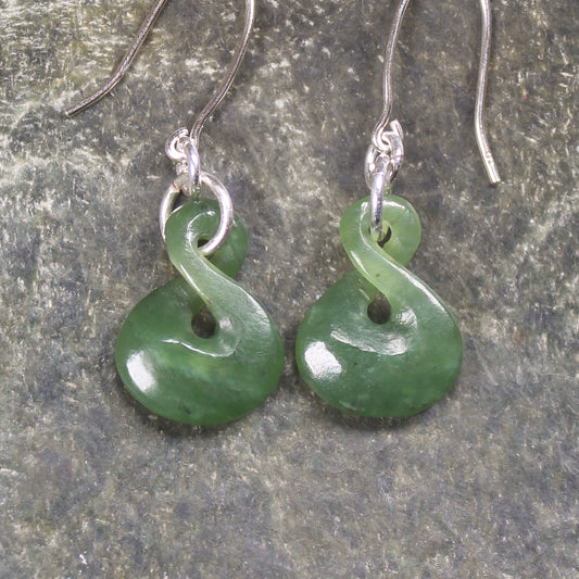 Twist Earrings carved from Hapopo Pounamu - NZ Greenstone