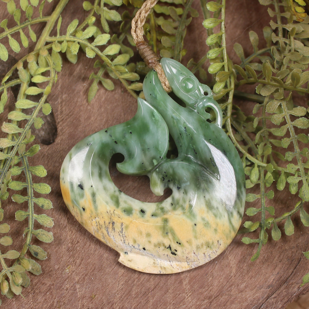 Manaia carved from Flower Jade Pounamu - NZ Greenstone
