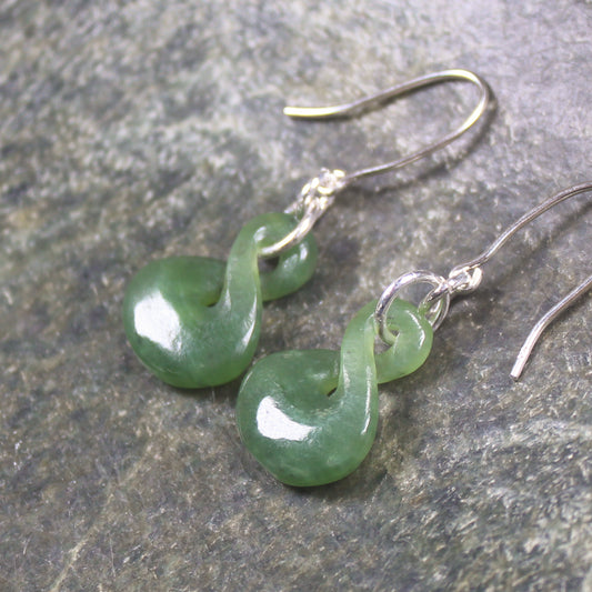 Twist Earrings carved from Hapopo Pounamu - NZ Greenstone