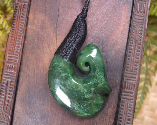 Hei Matau or Fish Hook carved from Kawakawa Pounamu - NZ Greenstone