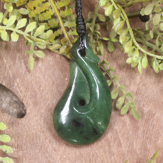 Hei Matau or Fish Hook carved from Hapopo Pounamu - NZ Greenstone