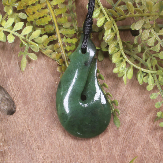 Hei Matau or Fish Hook carved from Hapopo Pounamu - NZ Greenstone