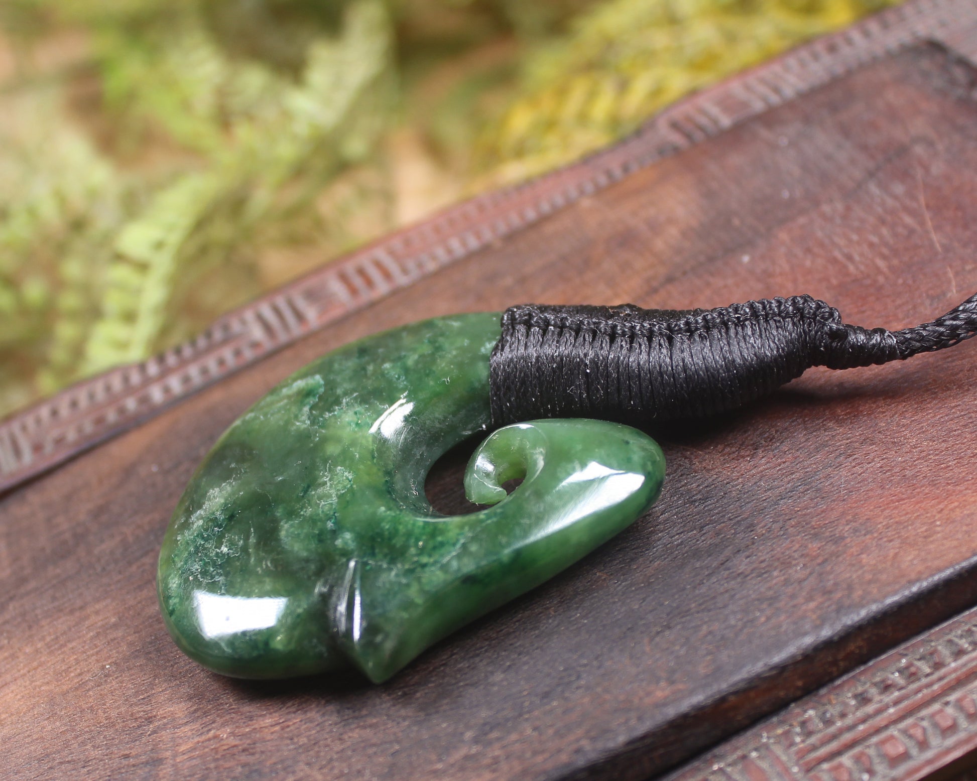 Hei Matau or Fish Hook carved from Kawakawa Pounamu - NZ Greenstone