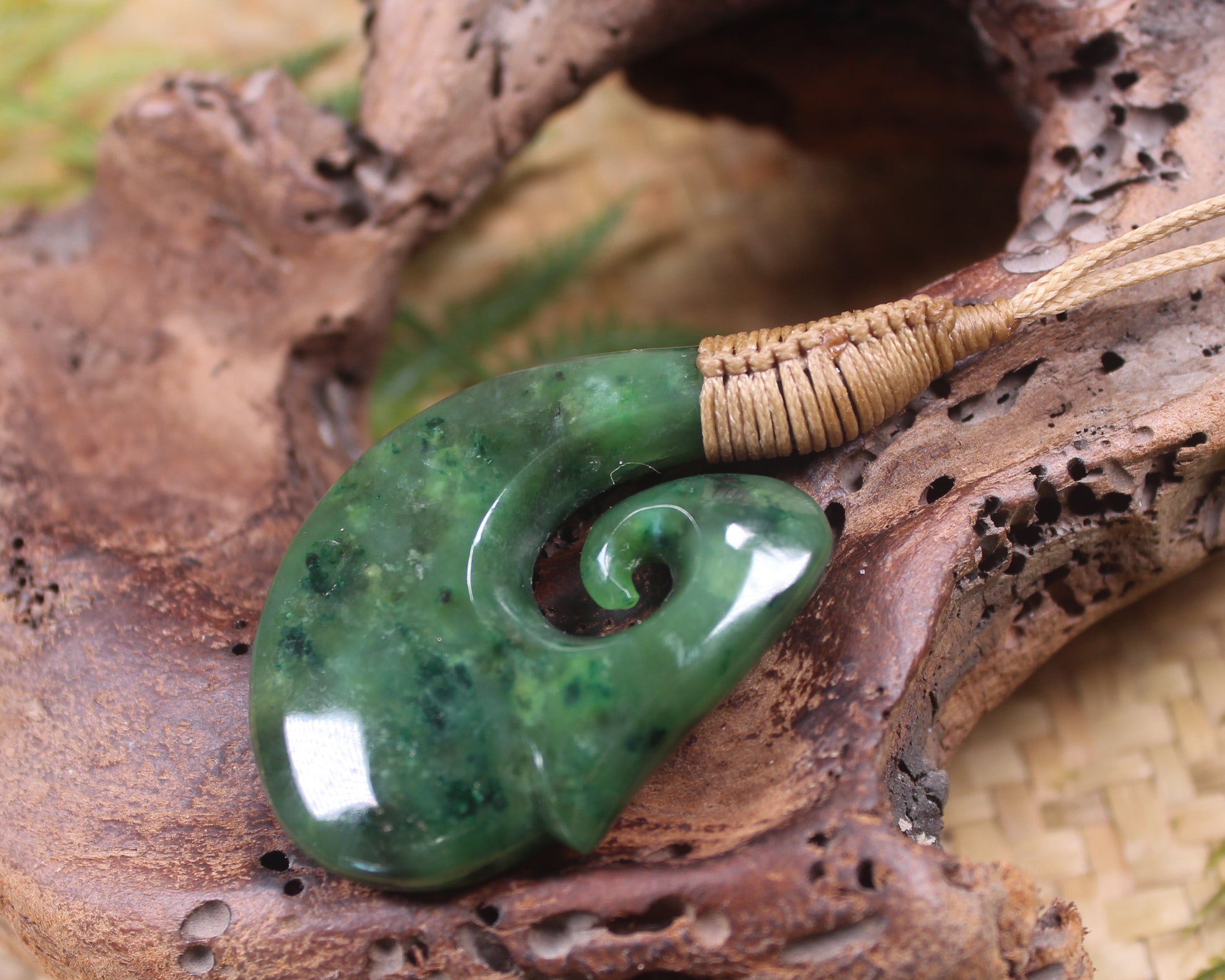 Hei Matau or Fish Hook carved from Kawakawa Pounamu - NZ Greenstone