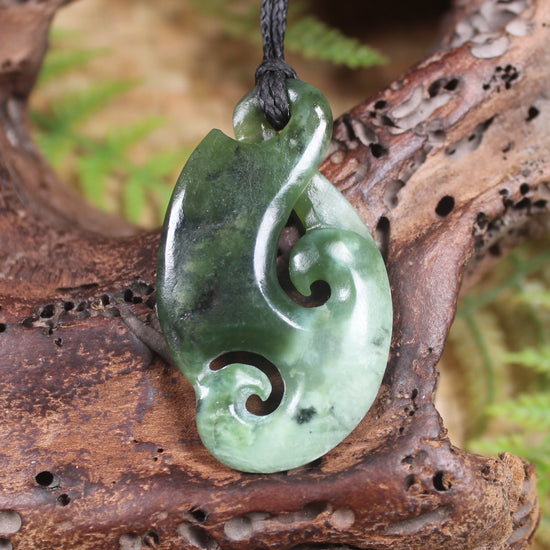 Koru Twist Pendant carved from Rimu Pounamu - NZ Greenstone