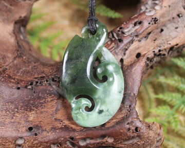 Koru Twist Pendant carved from Rimu Pounamu - NZ Greenstone