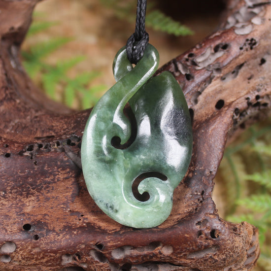 Koru Twist Pendant carved from Rimu Pounamu - NZ Greenstone