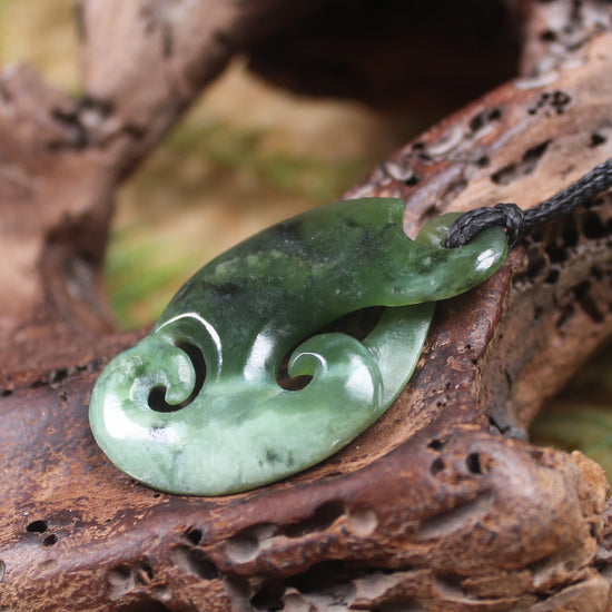 Koru Twist Pendant carved from Rimu Pounamu - NZ Greenstone