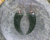 Huia Beak earrings carved from Kawakawa Pounamu - NZ Greenstone