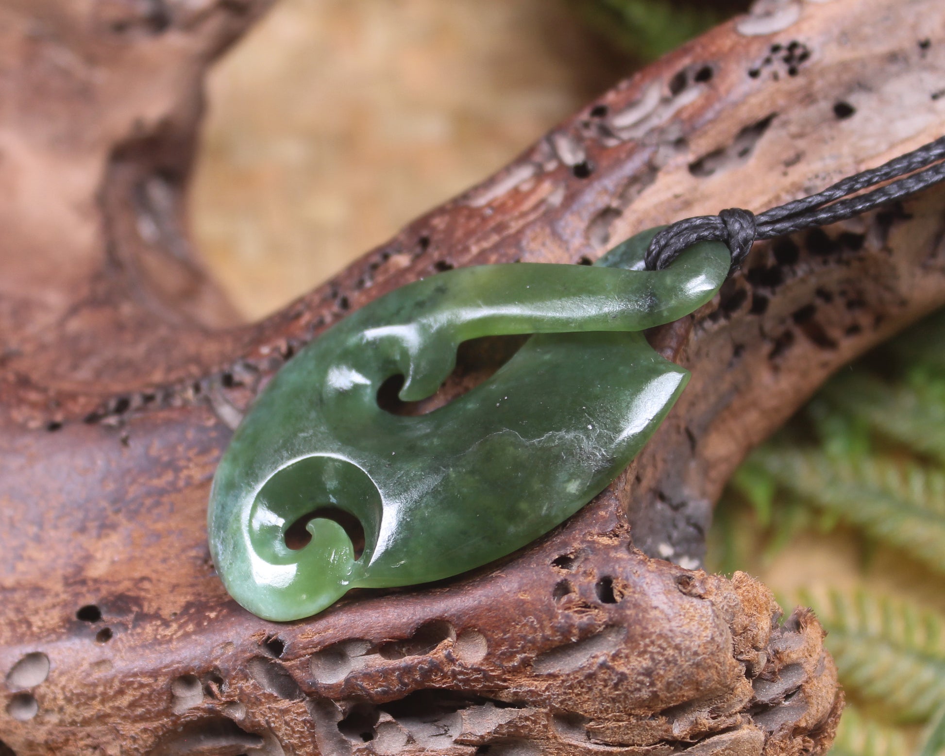 Koru Twist Pendant carved from Rimu Pounamu - NZ Greenstone
