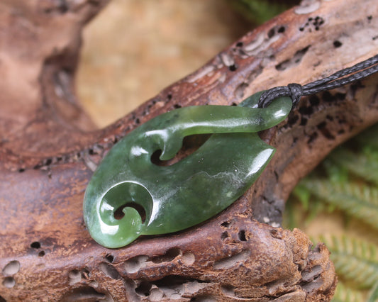 Koru Twist Pendant carved from Rimu Pounamu - NZ Greenstone