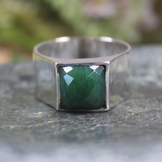 Sterling Silver Kawakawa Pounamu Ring - NZ Greenstone