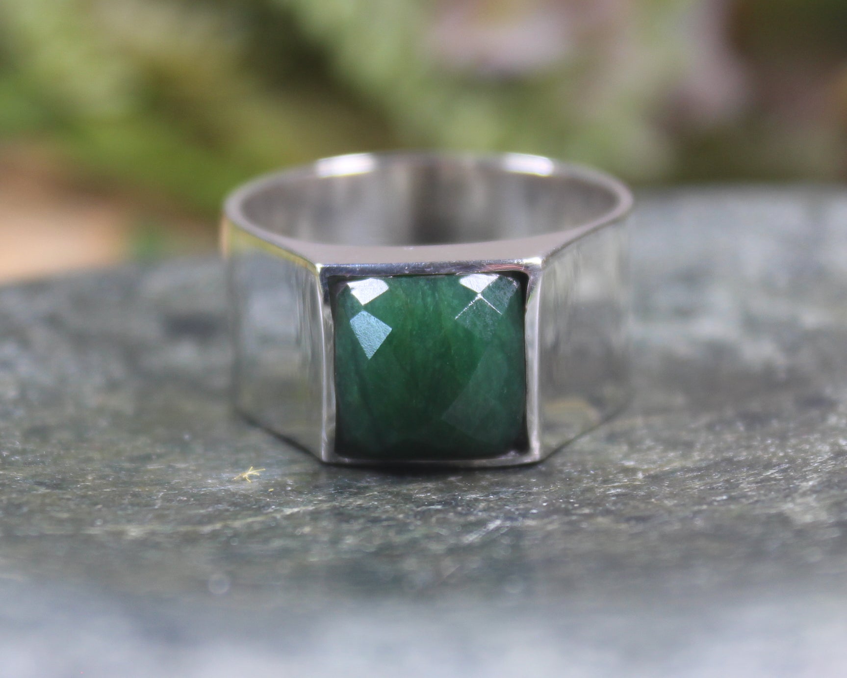 Sterling Silver Kawakawa Pounamu Ring - NZ Greenstone
