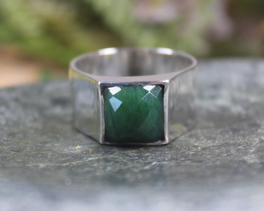 Sterling Silver Kawakawa Pounamu Ring - NZ Greenstone
