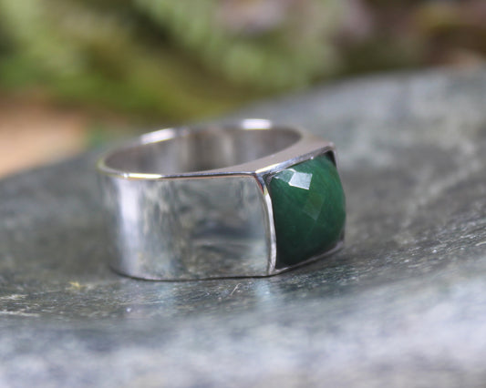 Sterling Silver Kawakawa Pounamu Ring - NZ Greenstone